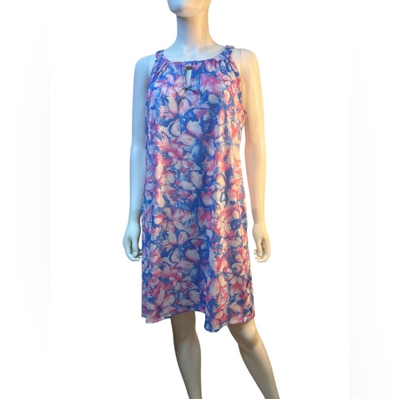 Stella Parker Floral Blue and Pink Midi Golf Dress Size XL, Pre-owned EUC - Picture 1 of 7